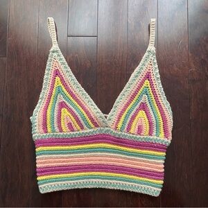 Lulu’s Women's Multicolor Striped Crochet Cropped Tank Top Sz Large